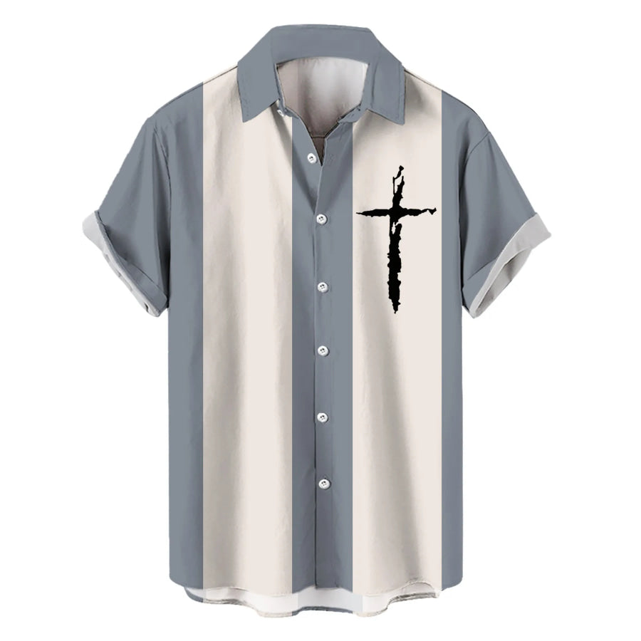 Men’s Full Size Cross Casual Striped Button Up Shirt Plus Size Air Force Blue / S Apparel and Accessories