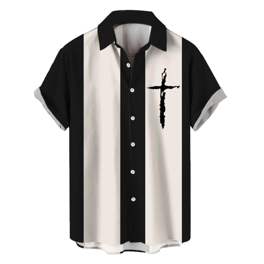 Men’s Full Size Cross Casual Striped Button Up Shirt Plus Size Black / S Apparel and Accessories