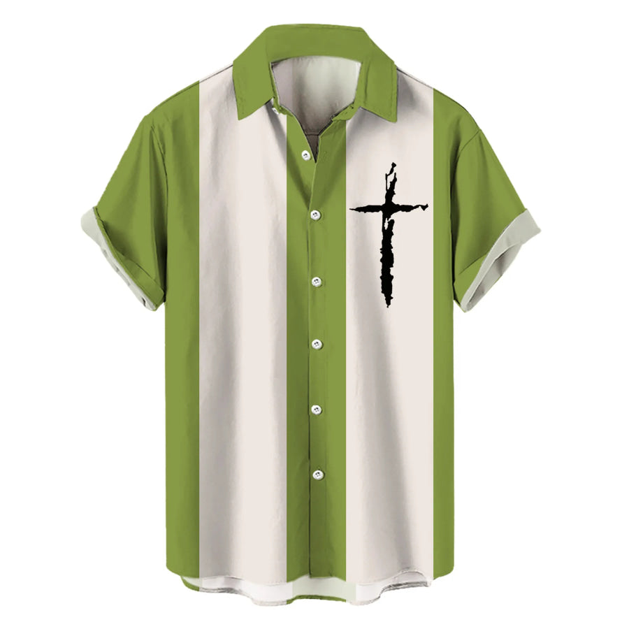 Men’s Full Size Cross Casual Striped Button Up Shirt Plus Size Yellow-Green / S Apparel and Accessories