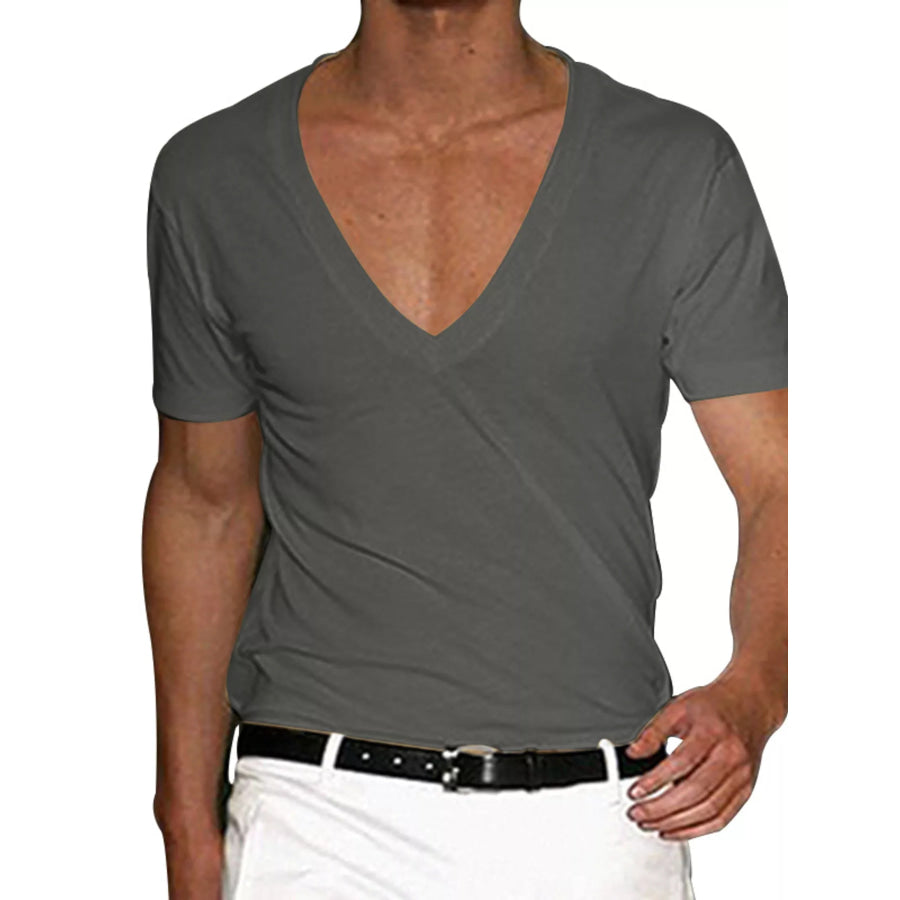 Men’s Full Size Deep V-Neck T-Shirt Plus Size Dark Gray / S Apparel and Accessories