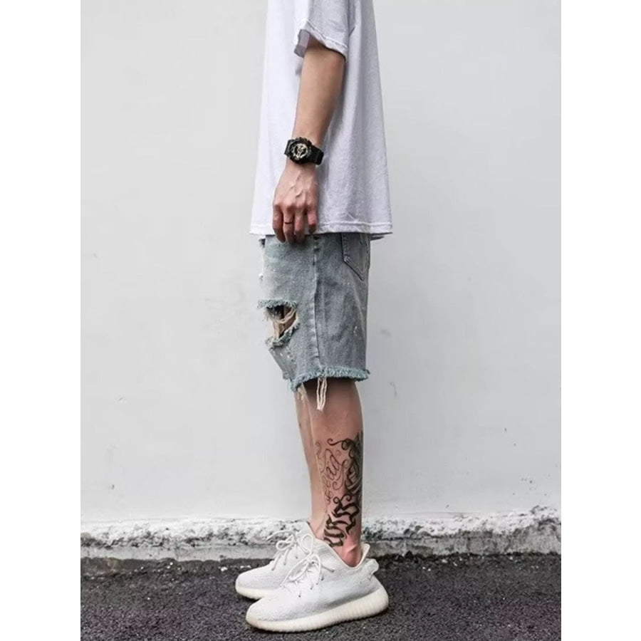 Men’s Full Size Distressed Denim Shorts Plus Size Apparel and Accessories