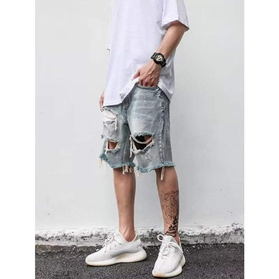 Men’s Full Size Distressed Denim Shorts Plus Size Apparel and Accessories