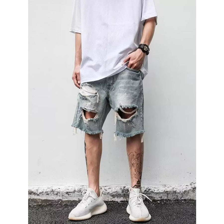 Men’s Full Size Distressed Denim Shorts Plus Size Apparel and Accessories