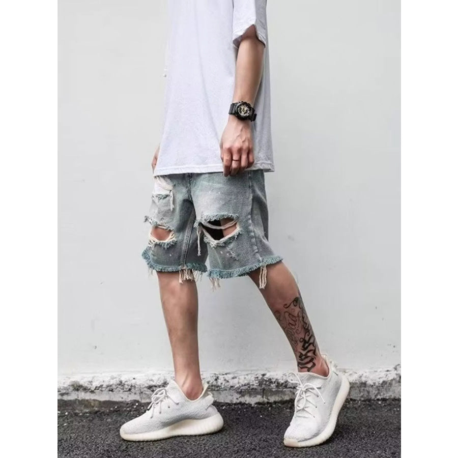 Men’s Full Size Distressed Denim Shorts Plus Size Apparel and Accessories