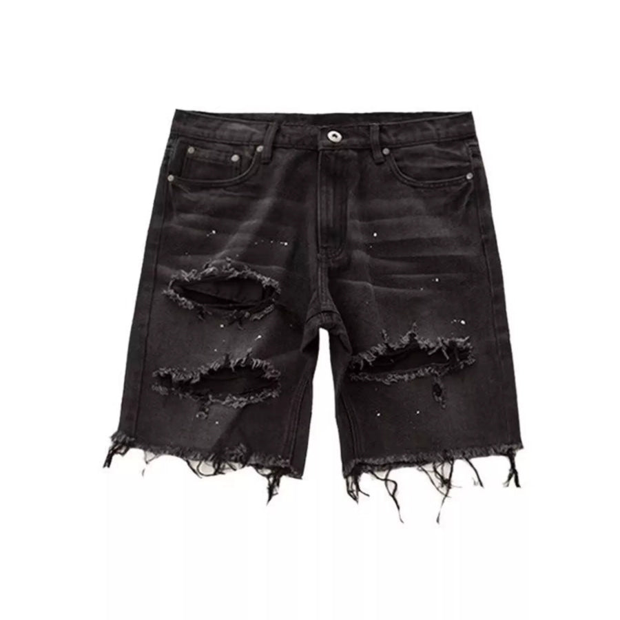 Men’s Full Size Distressed Denim Shorts Plus Size Black / S Apparel and Accessories