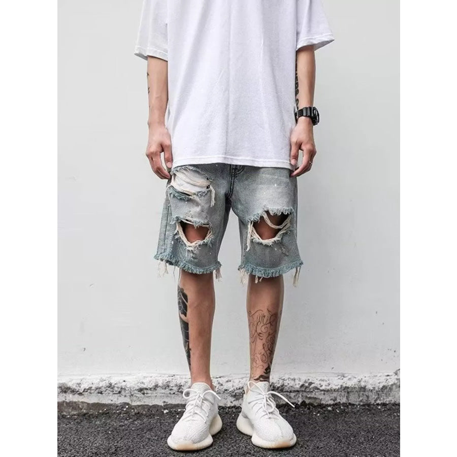 Men’s Full Size Distressed Denim Shorts Plus Size Blue / S Apparel and Accessories