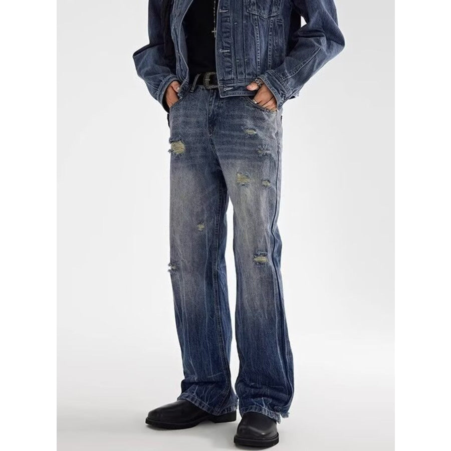 Men’s Full Size Distressed Loose Fit Jeans Plus Size Blue / S Apparel and Accessories