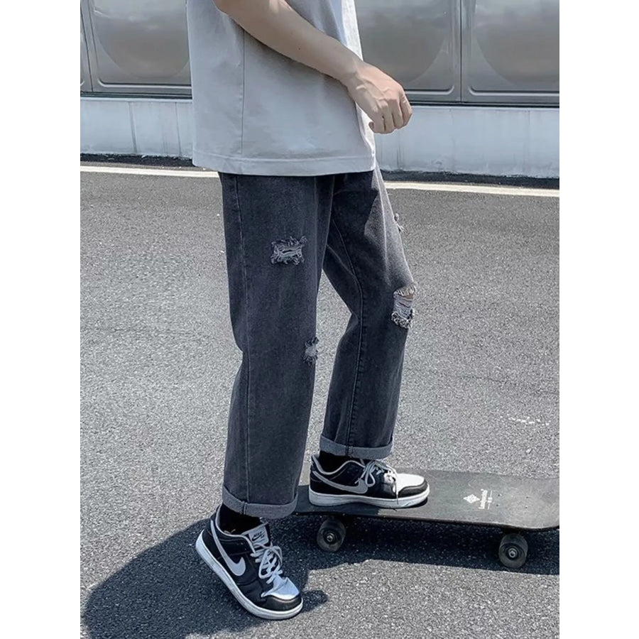 Men’s Full Size Distressed Straight-Leg Jeans Plus Size Apparel and Accessories