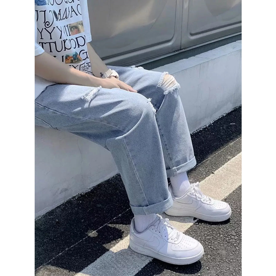 Men’s Full Size Distressed Straight-Leg Jeans Plus Size Apparel and Accessories