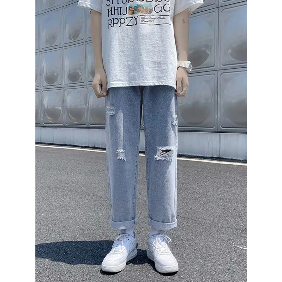 Men’s Full Size Distressed Straight-Leg Jeans Plus Size Blue / S Apparel and Accessories