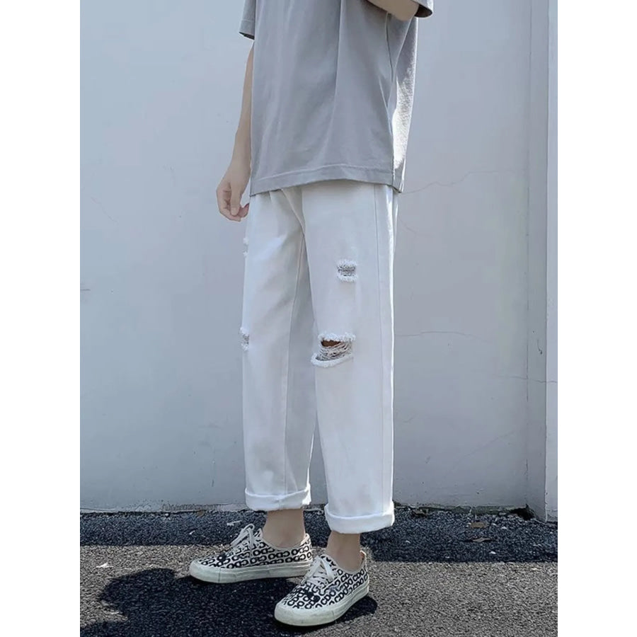 Men’s Full Size Distressed Straight-Leg Jeans Plus Size White / S Apparel and Accessories