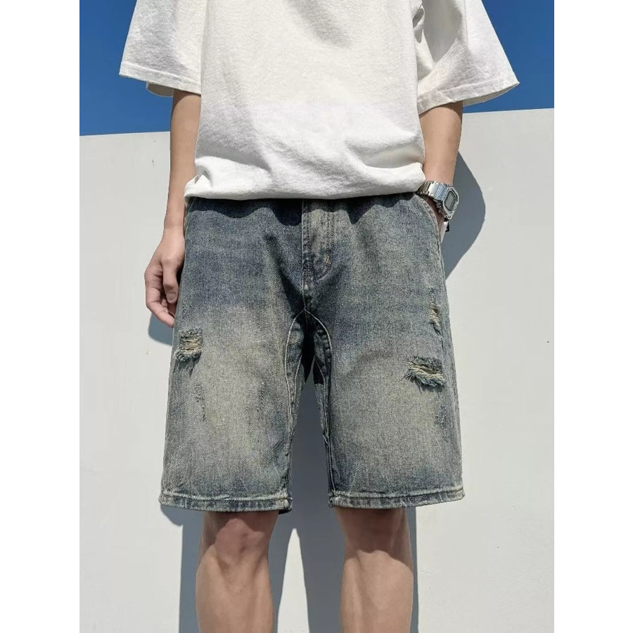 Men’s Full Size Distressed Wash Denim Shorts Plus Size Apparel and Accessories