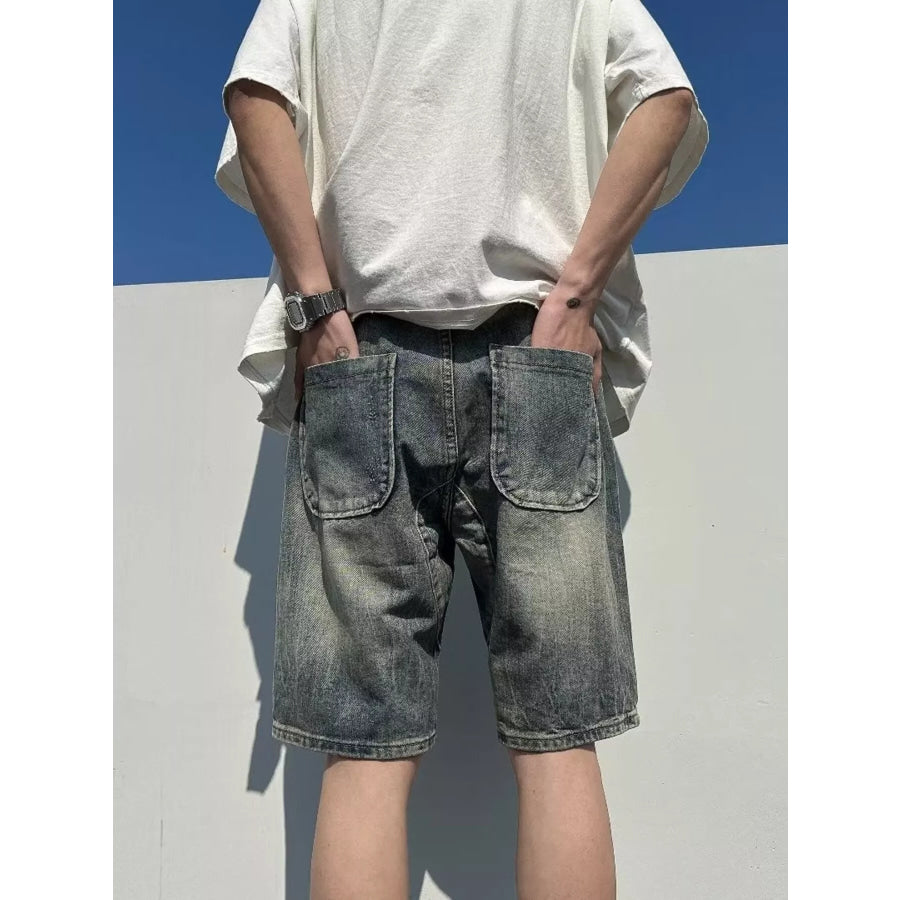 Men’s Full Size Distressed Wash Denim Shorts Plus Size Apparel and Accessories