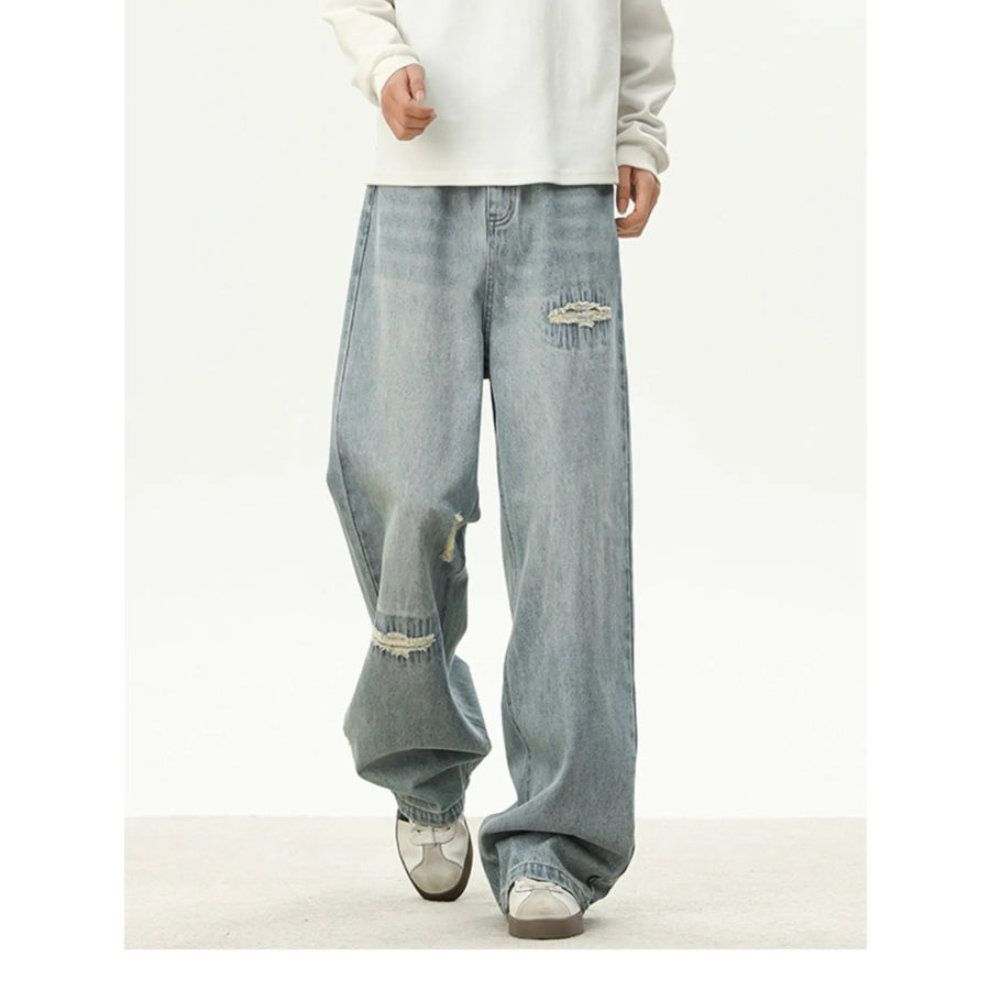 Men’s Full Size Distressed Wash Loose Fit Jeans Plus Size Apparel and Accessories