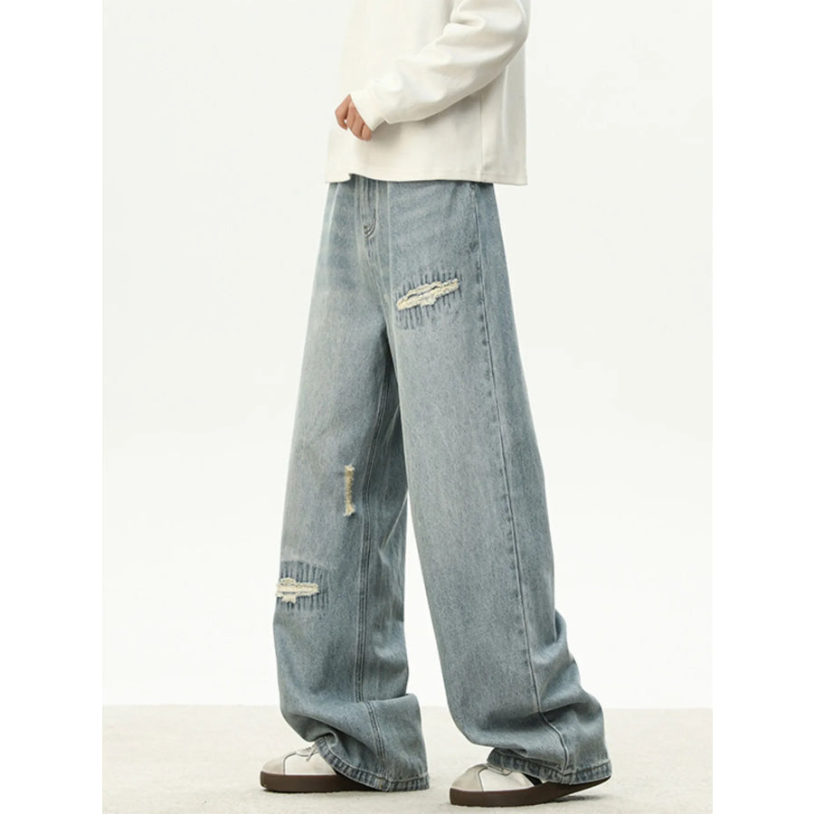 Men’s Full Size Distressed Wash Loose Fit Jeans Plus Size Apparel and Accessories