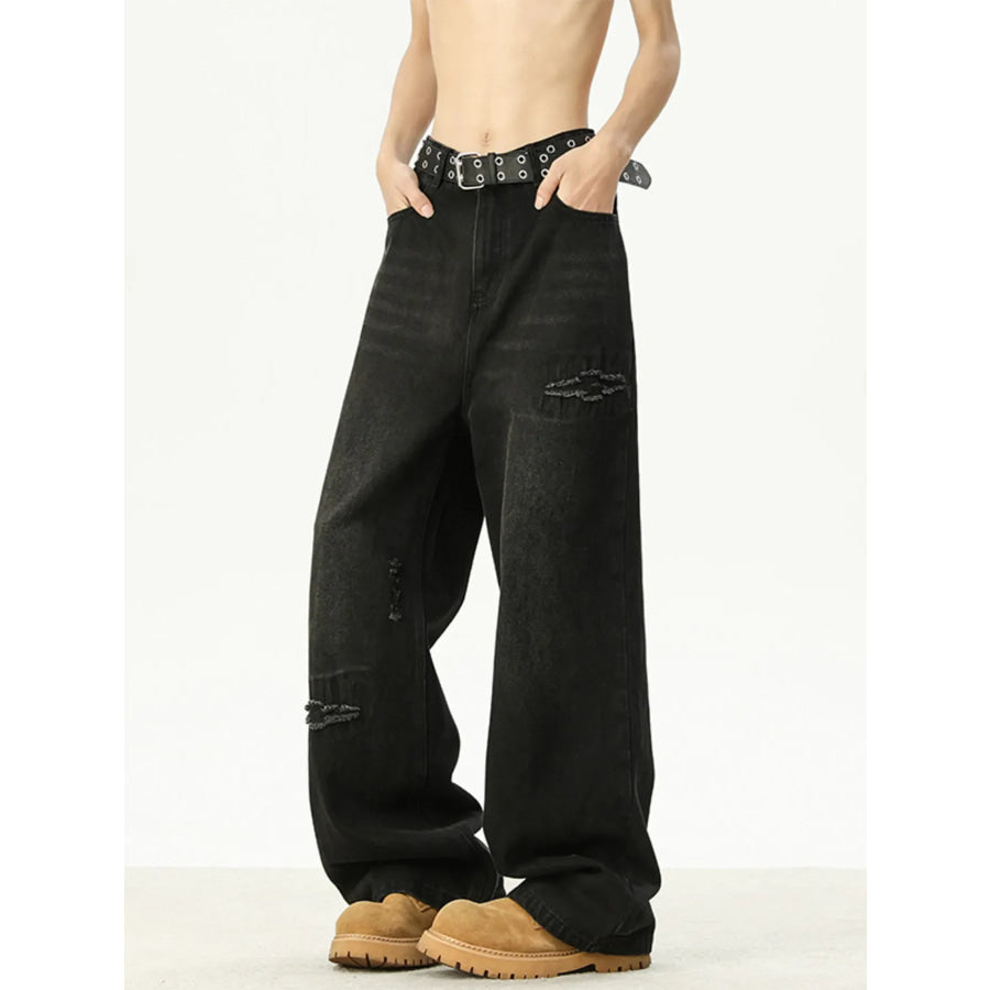 Men’s Full Size Distressed Wash Loose Fit Jeans Plus Size Apparel and Accessories