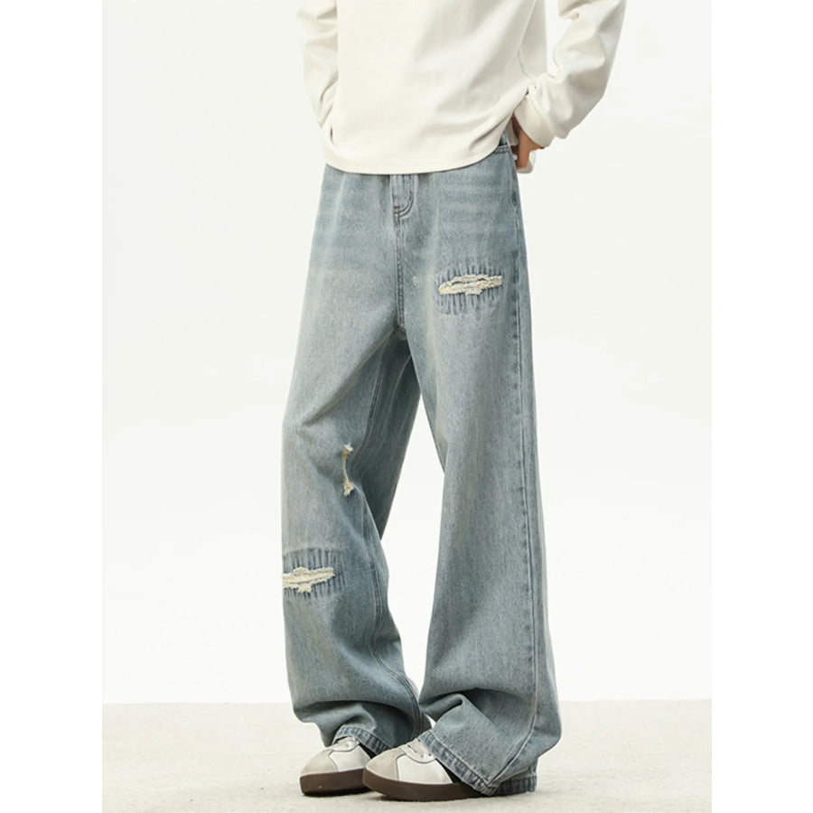 Men’s Full Size Distressed Wash Loose Fit Jeans Plus Size Apparel and Accessories