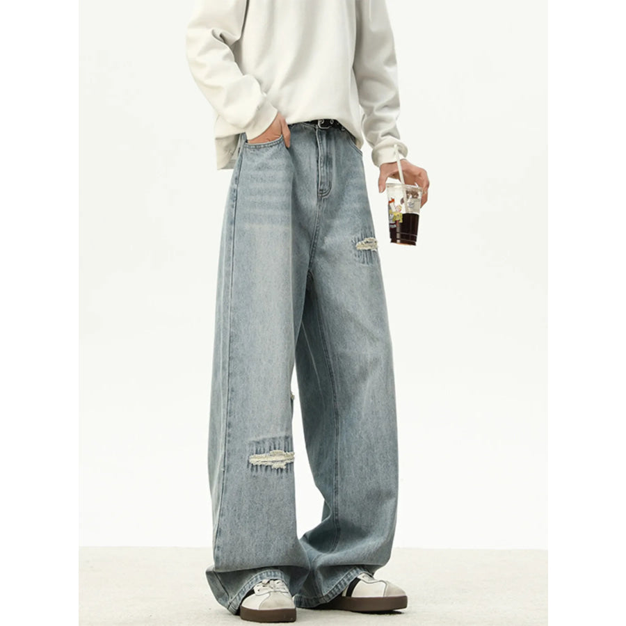 Men’s Full Size Distressed Wash Loose Fit Jeans Plus Size Apparel and Accessories