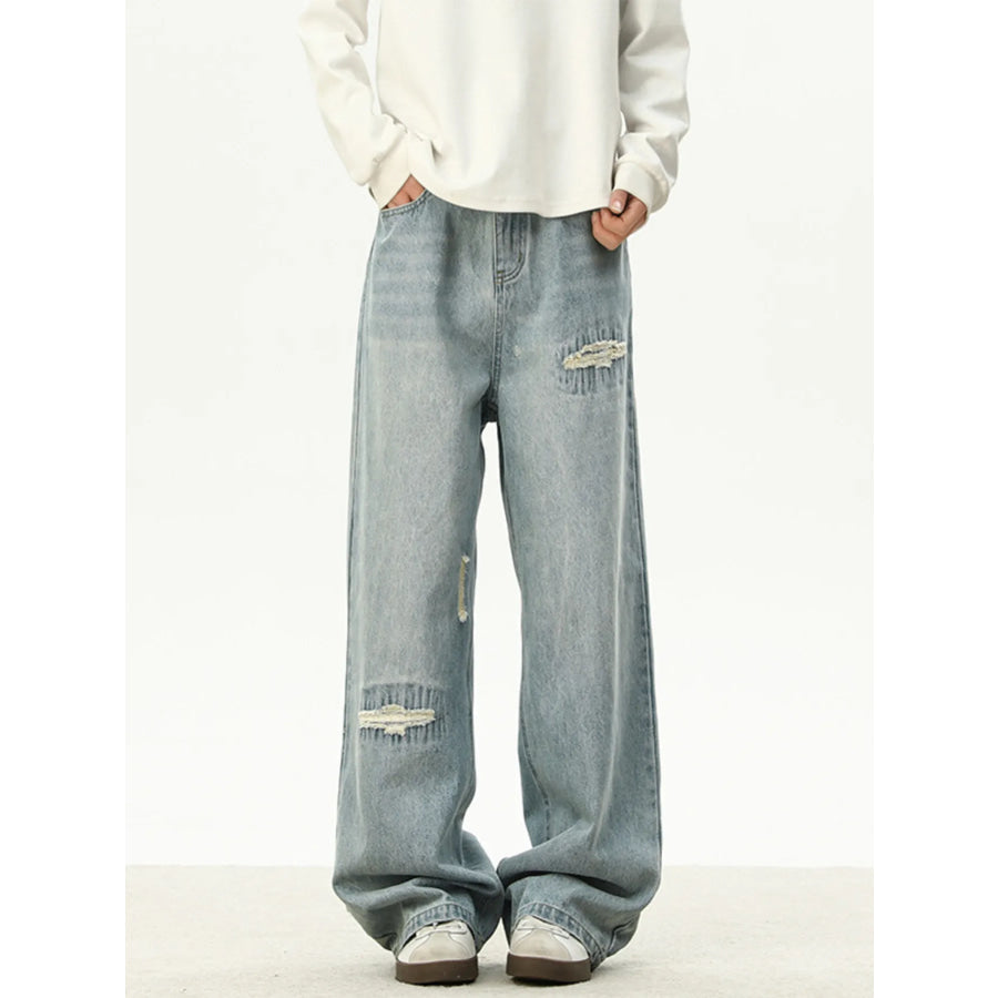 Men’s Full Size Distressed Wash Loose Fit Jeans Plus Size Light / S Apparel and Accessories
