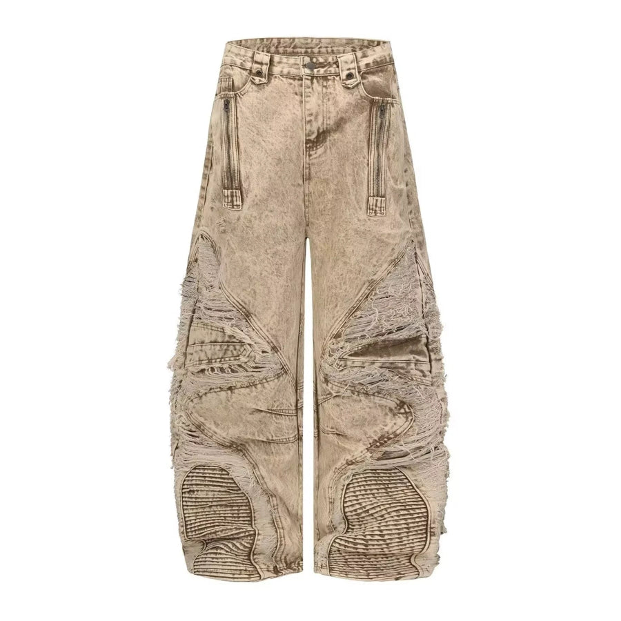 Men’s Full Size Distressed Wash Wide-Leg Jeans Plus Size Khaki / S Apparel and Accessories