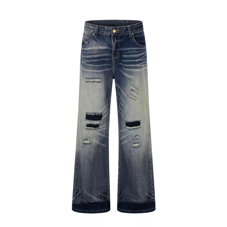 Men’s Full Size Distressed Wide-Leg Bootcut Jeans Plus Size Blue / S Apparel and Accessories