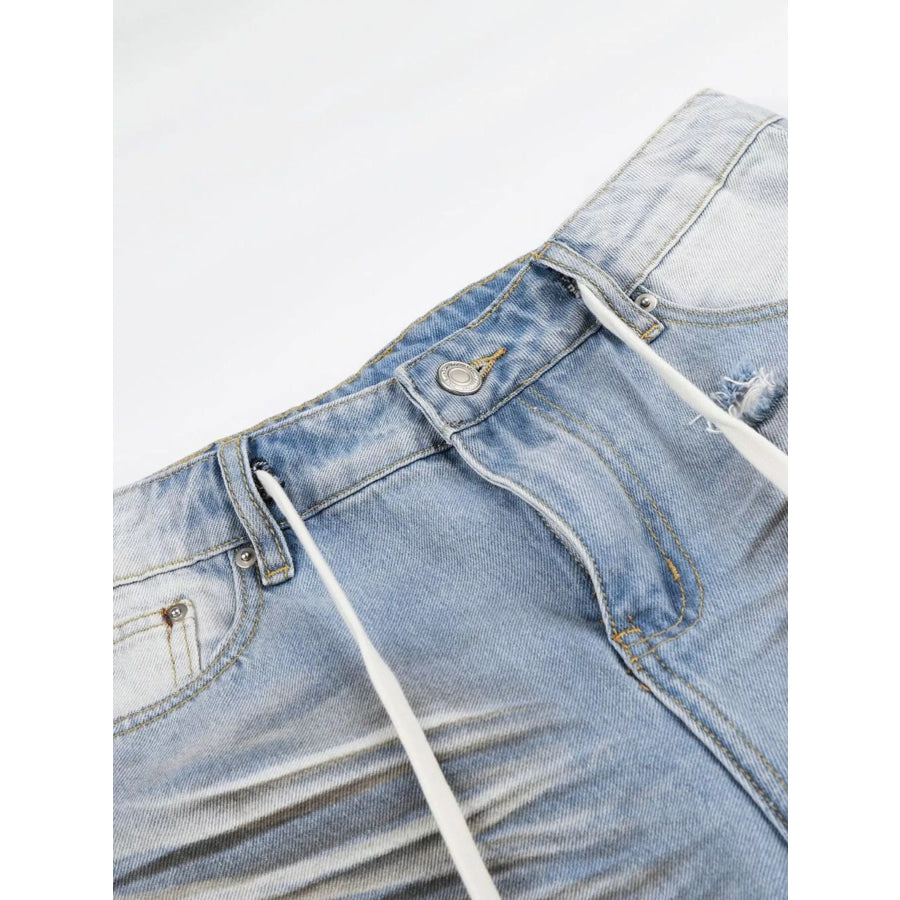 Men’s Full Size Distressed Wide-Leg Capri Jeans Plus Size Apparel and Accessories