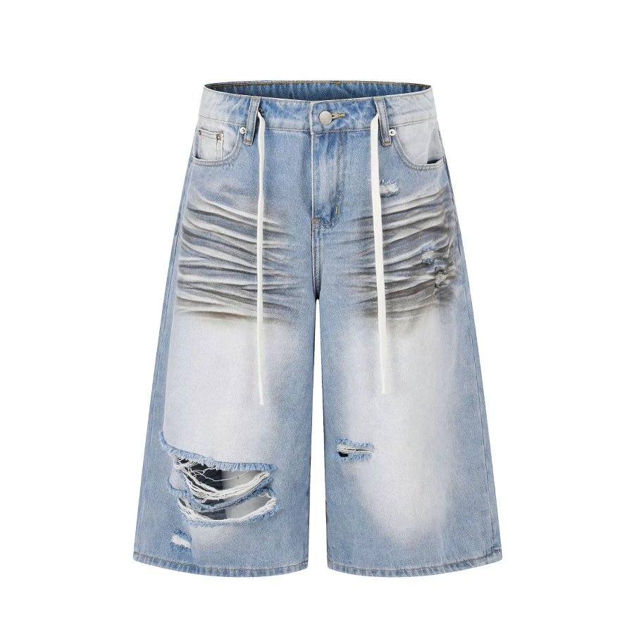 Men’s Full Size Distressed Wide-Leg Capri Jeans Plus Size Blue / S Apparel and Accessories