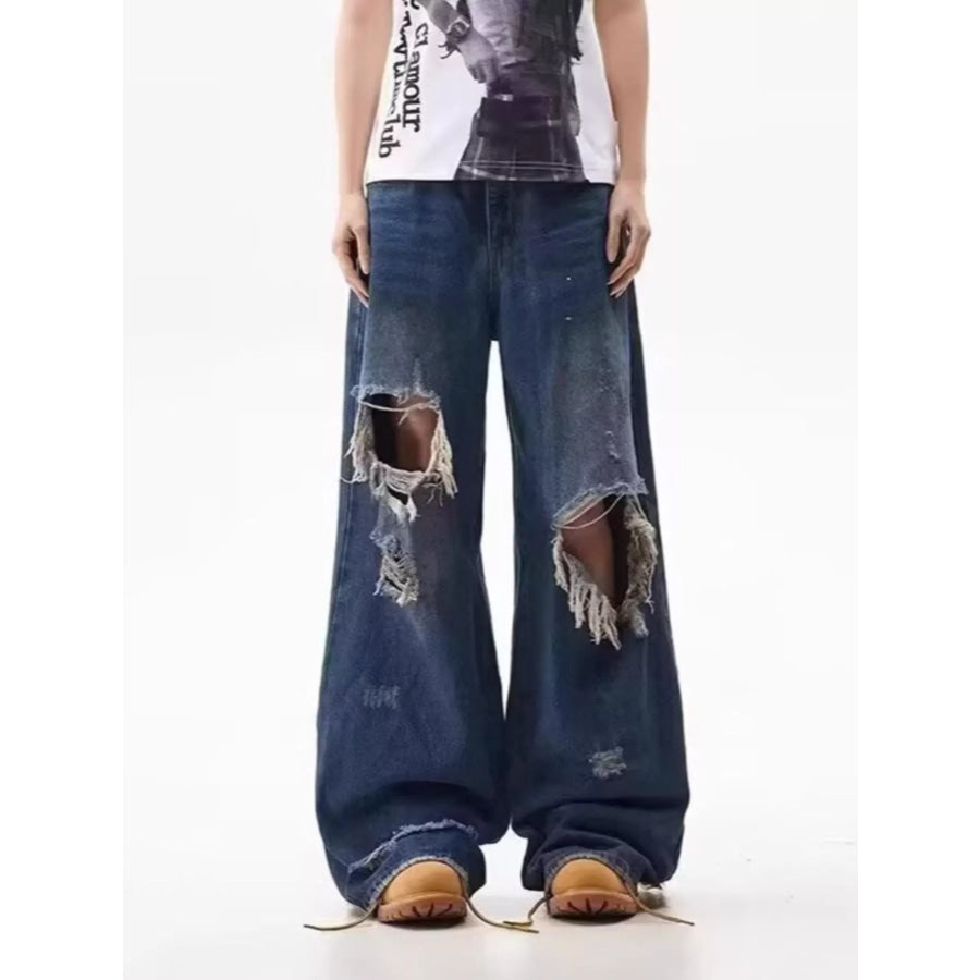 Men’s Full Size Distressed Wide Leg Jeans Plus Size Apparel and Accessories