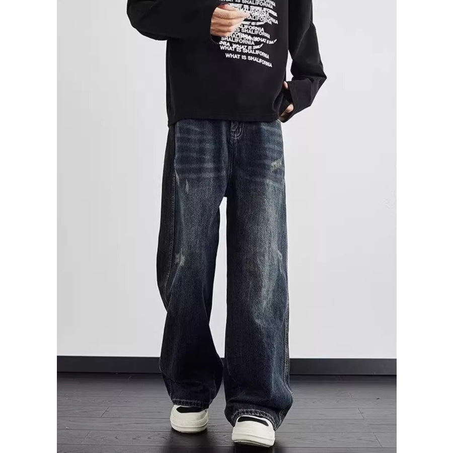 Men’s Full Size Distressed Wide Leg Jeans Plus Size Apparel and Accessories