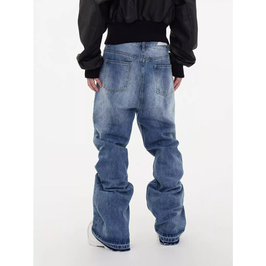 Men’s Full Size Distressed Wide Leg Jeans Plus Size Apparel and Accessories