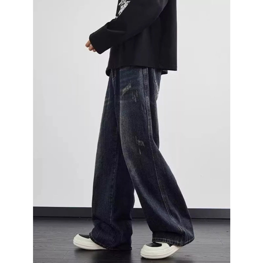 Men’s Full Size Distressed Wide Leg Jeans Plus Size Apparel and Accessories