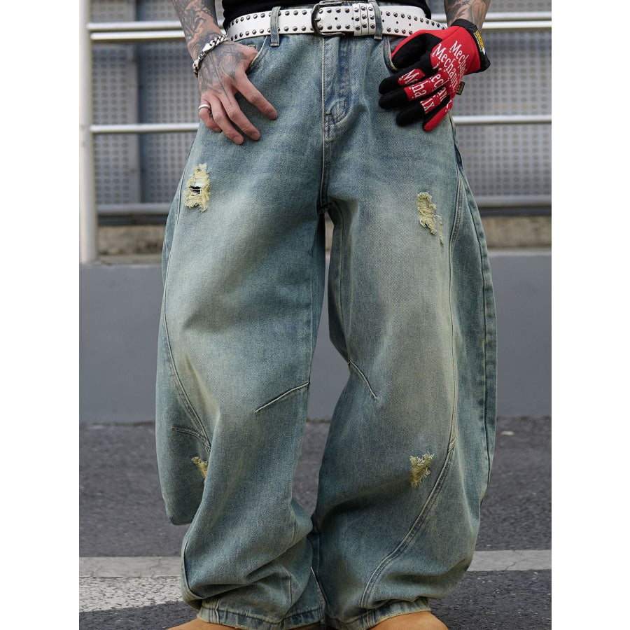Men’s Full Size Distressed Wide Leg Jeans Plus Size Apparel and Accessories