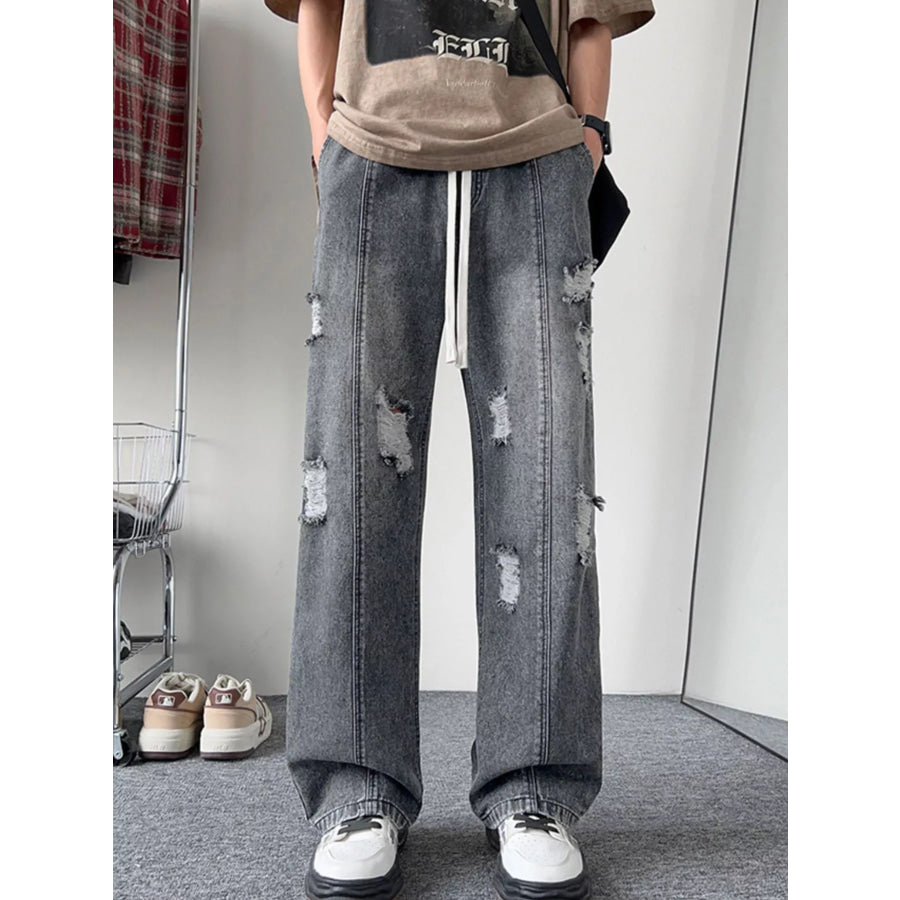 Men’s Full Size Distressed Wide Leg Jeans Plus Size Apparel and Accessories