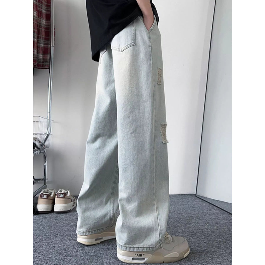 Men’s Full Size Distressed Wide Leg Jeans Plus Size Apparel and Accessories