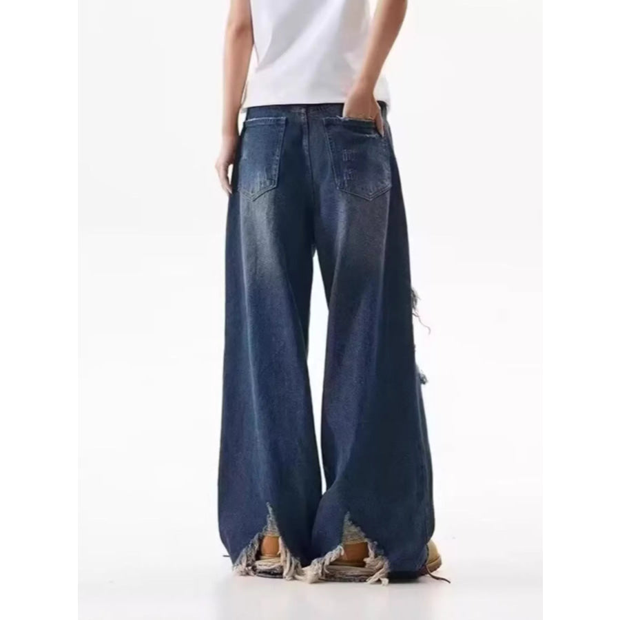 Men’s Full Size Distressed Wide Leg Jeans Plus Size Apparel and Accessories