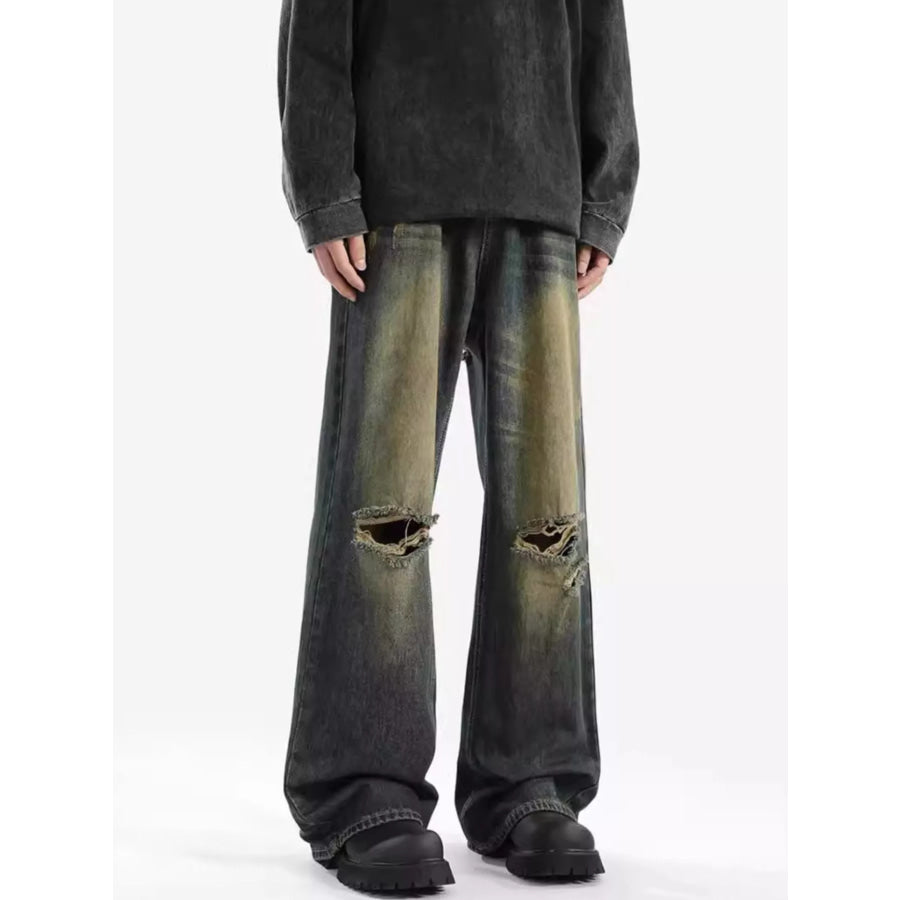 Men’s Full Size Distressed Wide Leg Jeans Plus Size Apparel and Accessories