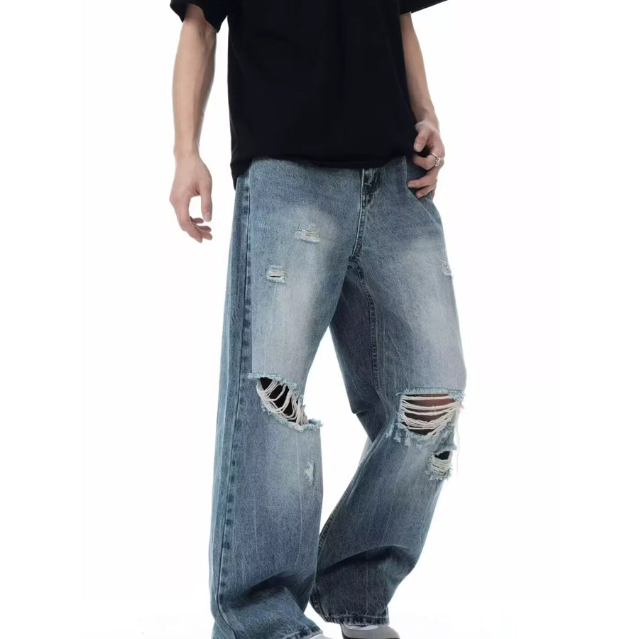 Men’s Full Size Distressed Wide Leg Jeans Plus Size Apparel and Accessories