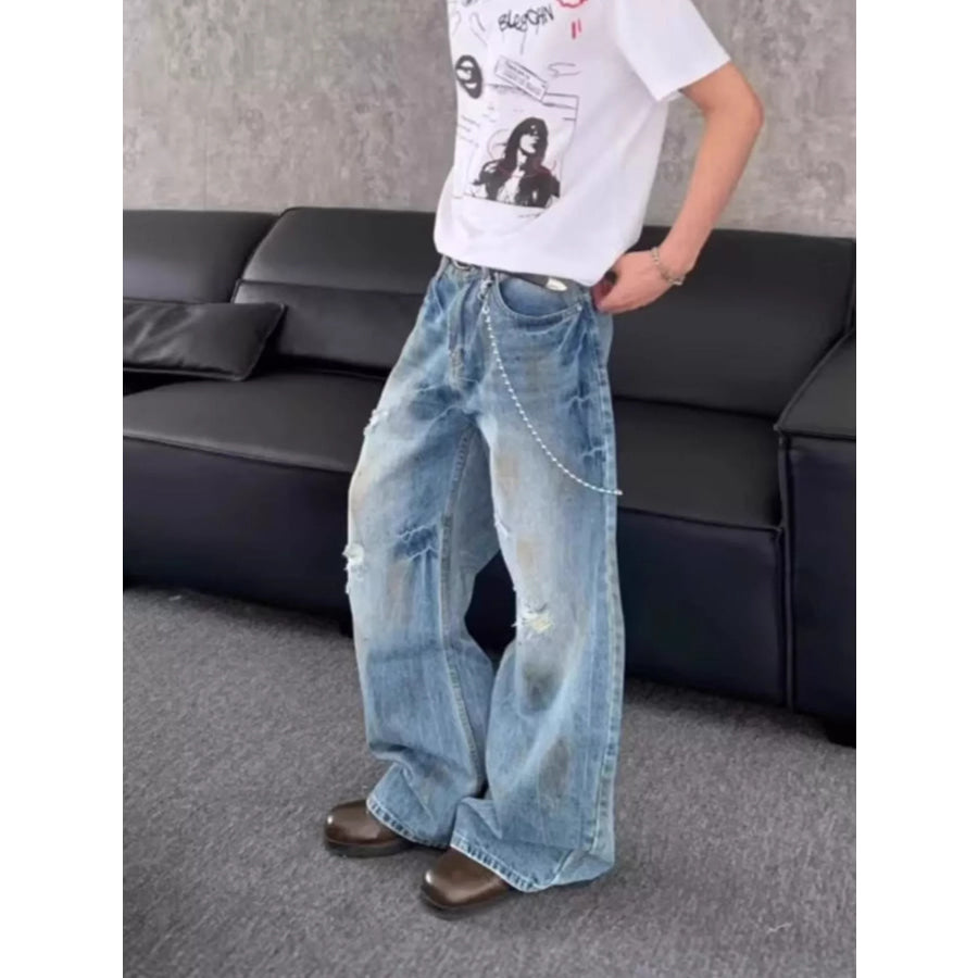 Men’s Full Size Distressed Wide Leg Jeans Plus Size Apparel and Accessories