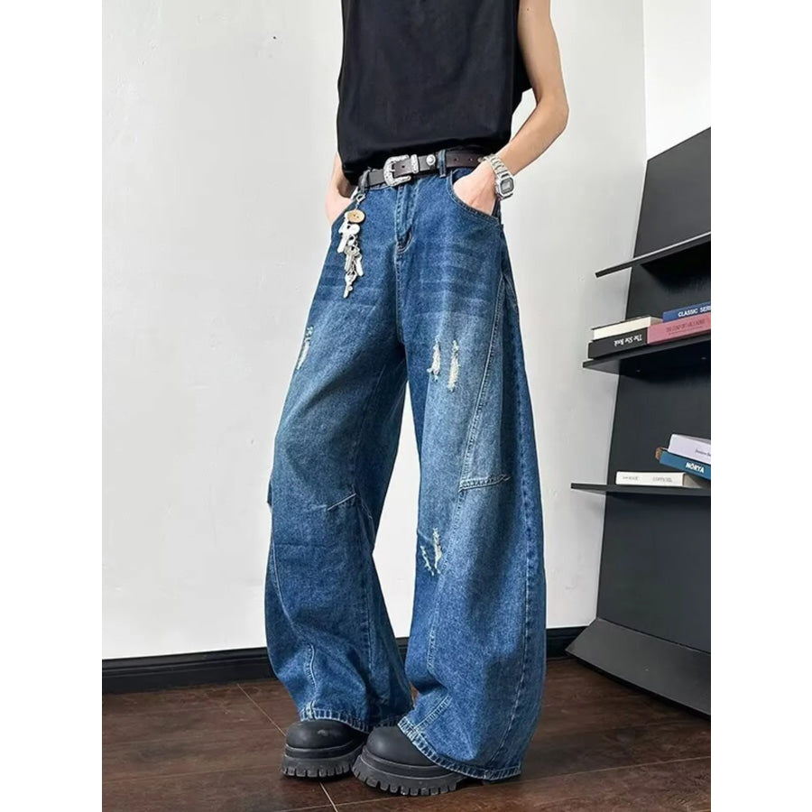Men’s Full Size Distressed Wide Leg Jeans Plus Size Apparel and Accessories