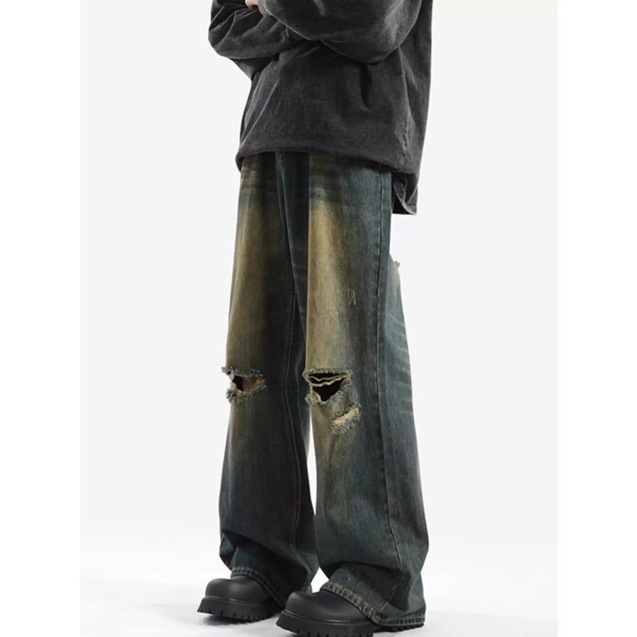 Men’s Full Size Distressed Wide Leg Jeans Plus Size Apparel and Accessories