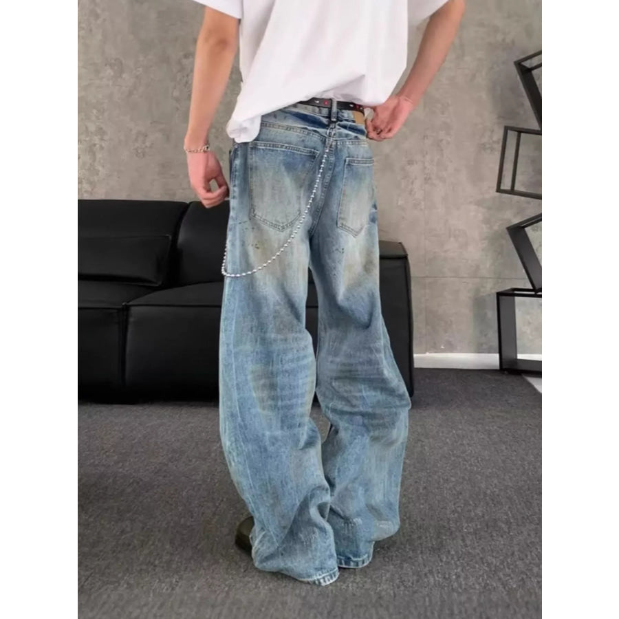Men’s Full Size Distressed Wide Leg Jeans Plus Size Apparel and Accessories