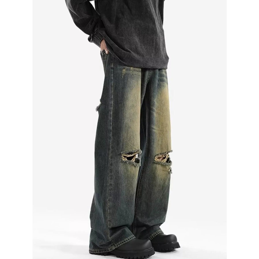 Men’s Full Size Distressed Wide Leg Jeans Plus Size Apparel and Accessories