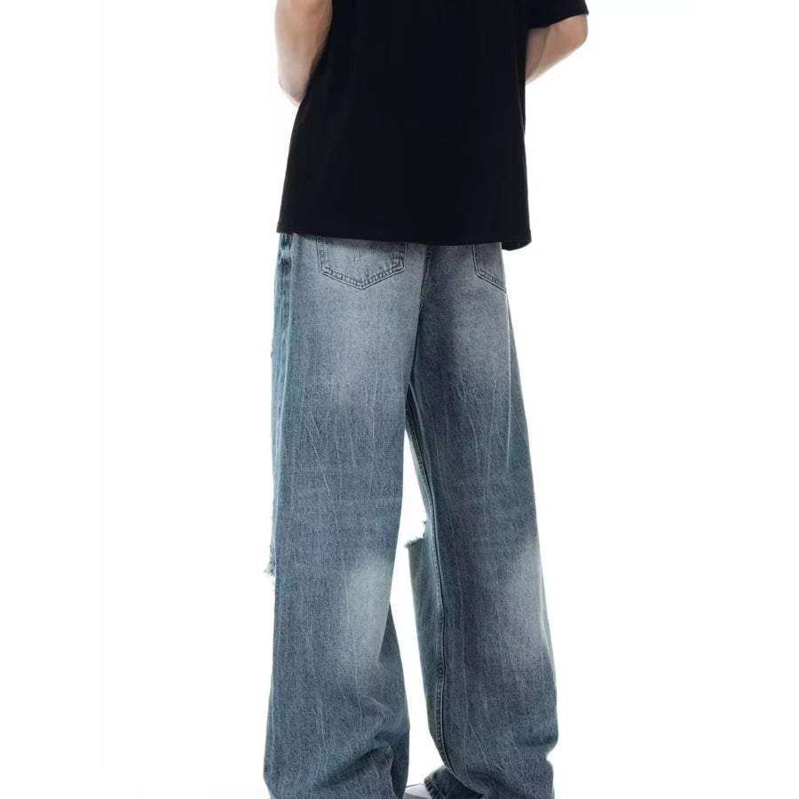 Men’s Full Size Distressed Wide Leg Jeans Plus Size Apparel and Accessories