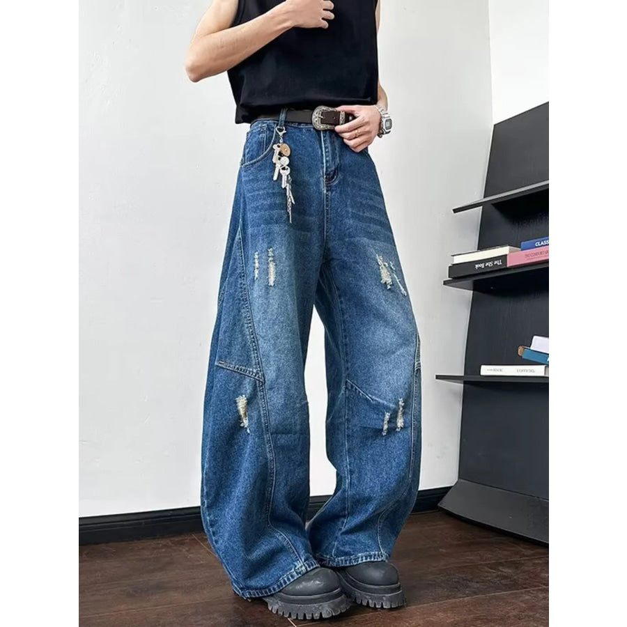 Men’s Full Size Distressed Wide Leg Jeans Plus Size Apparel and Accessories