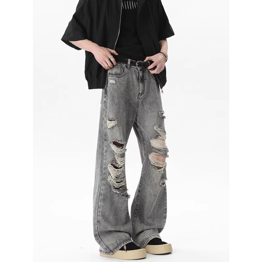 Men’s Full Size Distressed Wide Leg Jeans Plus Size Apparel and Accessories