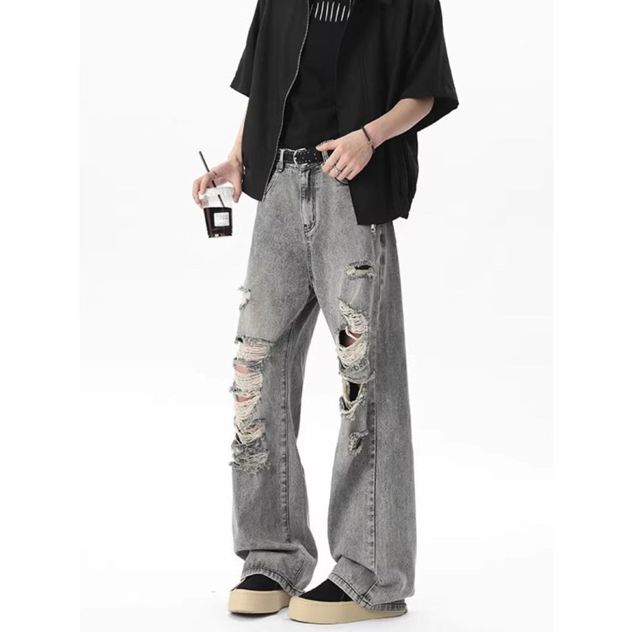 Men’s Full Size Distressed Wide Leg Jeans Plus Size Apparel and Accessories