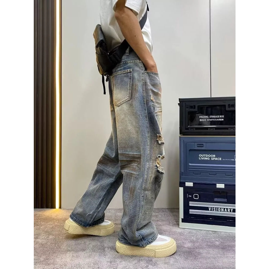 Men’s Full Size Distressed Wide Leg Jeans Plus Size Apparel and Accessories