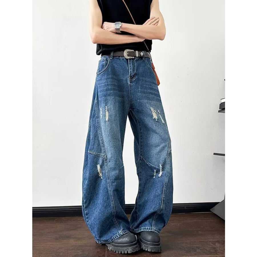 Men’s Full Size Distressed Wide Leg Jeans Plus Size Apparel and Accessories