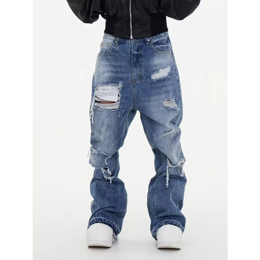 Men’s Full Size Distressed Wide Leg Jeans Plus Size Apparel and Accessories
