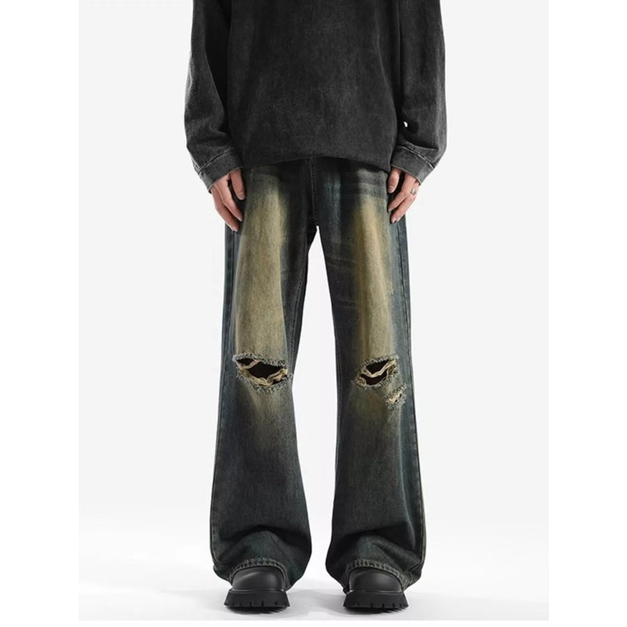 Men’s Full Size Distressed Wide Leg Jeans Plus Size Apparel and Accessories